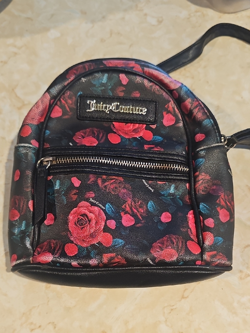 Juicy Couture Black Floral Mini Backpack
